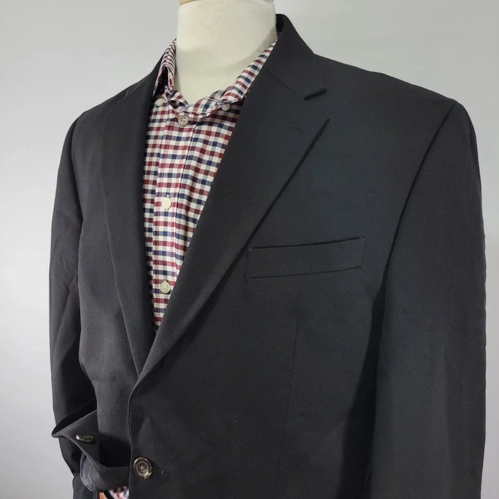 Chaps Men's Sport Coat Blazer Two Button Solid‎ Black Twill Wool Size 42L